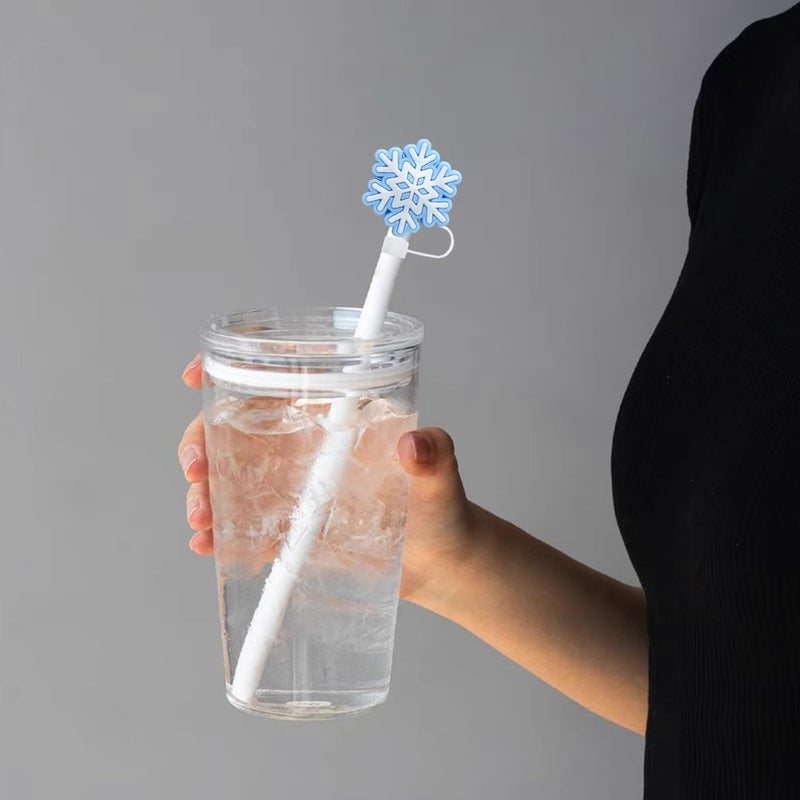 LYLYNB Christmas Straw Toppers 6Pcs Snowflake Straw Covers Reusable Drinking Straw Cover Caps Xmas Straw Topper Cute Design Snow Straw Tips Lids 10mm Christmas Straw Cover Set, Stanley Cup Accessories - Image 5